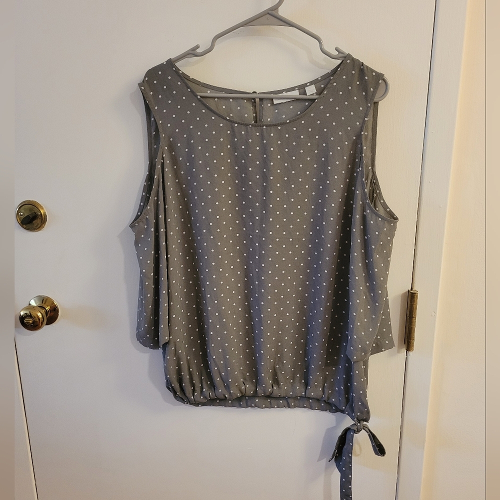 Gray Polka Dot Cold Shoulder Top